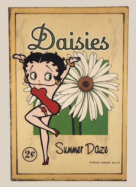 Rare 2005 KFS/FS Vandor King Features Betty Boop Daisies Summer Daze 2 Cents 7 1/4" x 10 3/4" Heavy Metal Sign