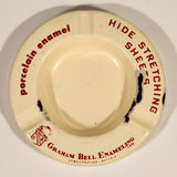 Rare Antique 1940s 1950s Graham Bell Enameling Ltd. Streetsville Ontario Hide Stretching Sheets White Porcelain Enamel Advertising Ashtray