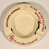 Rare Antique 1940s 1950s Graham Bell Enameling Ltd. Streetsville Ontario Hide Stretching Sheets White Porcelain Enamel Advertising Ashtray