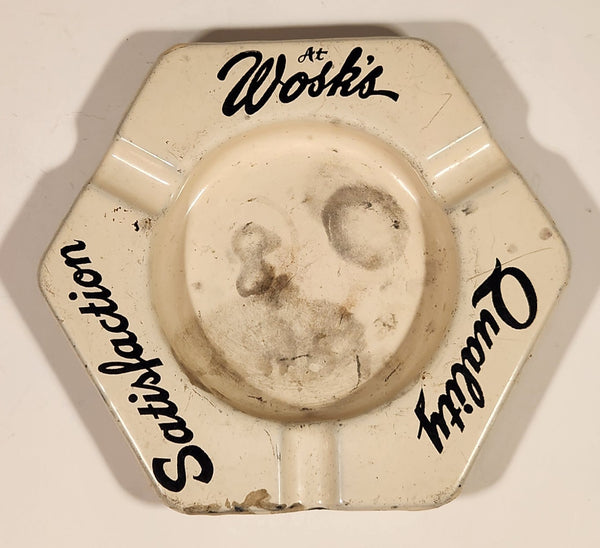 Vintage Mid Century At Wosk's Satisfaction Quality White Porcelain Enamel Ashtray