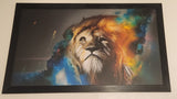 Colorful Lion Cosmic Galaxy Rainbow Large 25" x 46" Framed Hardboard Art Print Painting