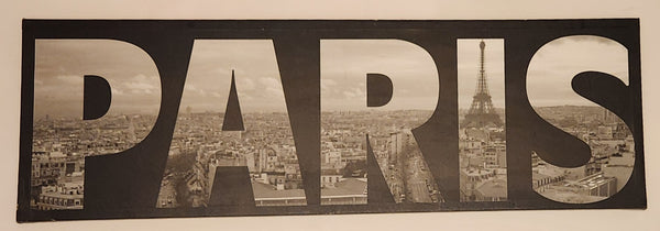 Paris Letters City View with Eiffel Tower Black and White 15" x 47" Canvas Art Print