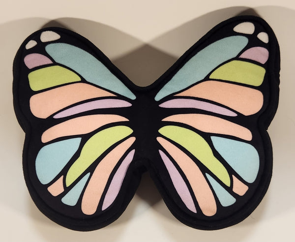Colorful Butterfly Shaped Black 10" x 12" Tall Toy Stuffed Plush Pillow