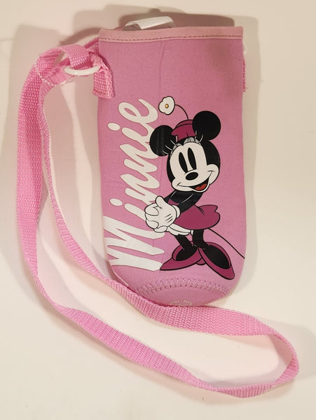 Disney Store Minnie Mouse Pink Fabric Drink Bottle Koozie with Strap