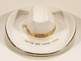 Vintage 1968 Hycroft Medicine Hat Alberta B.O.M.A. Calgary 1968 Welcome American Building Maintenance Co. Cowboy Hat Shaped 22K Gold Trimmed White Ceramic Pottery Ashtray