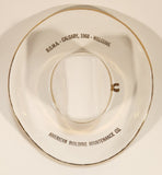 Vintage 1968 Hycroft Medicine Hat Alberta B.O.M.A. Calgary 1968 Welcome American Building Maintenance Co. Cowboy Hat Shaped 22K Gold Trimmed White Ceramic Pottery Ashtray