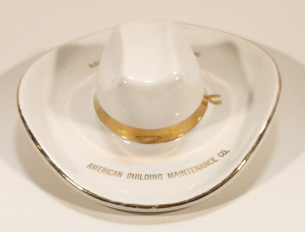Vintage 1968 Hycroft Medicine Hat Alberta B.O.M.A. Calgary 1968 Welcome American Building Maintenance Co. Cowboy Hat Shaped 22K Gold Trimmed White Ceramic Pottery Ashtray