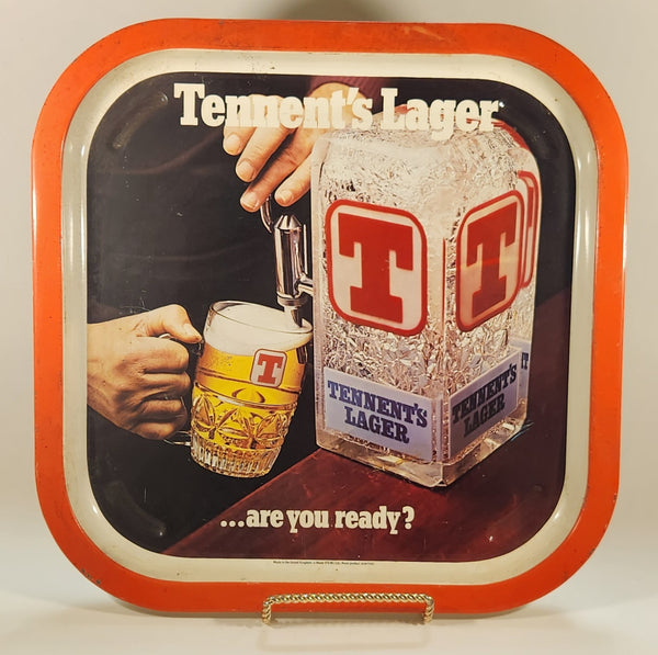 Rare Vintage Wade PDM Avon Tennent's Lager ...are you ready? Red Metal Beer Beverage Serving Tray