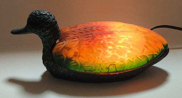 Amber Glass Shelled Bronze Finish Duck Bird Lamp Light