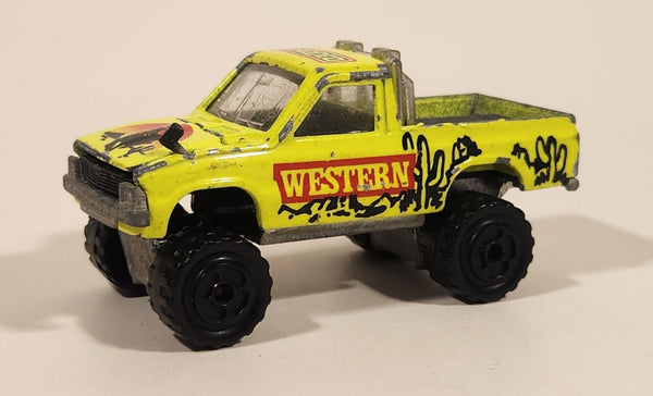 Majorette No. 287 and 292 4x4 Toyota Pick-up Truck Western Rodeo Fluorescent Yellow Die Cast Toy Car Vehicle with Opening Hood