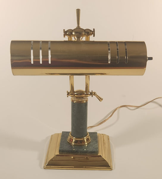 Vintage Green Marble Onyx and Brass 13" Piano Bankers Desk Lamp