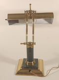 Vintage Green Marble Onyx and Brass 13" Piano Bankers Desk Lamp