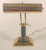 Vintage Green Marble Onyx and Brass 13" Piano Bankers Desk Lamp