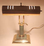 Vintage Green Marble Onyx and Brass 13" Piano Bankers Desk Lamp