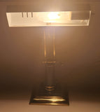 Vintage Green Marble Onyx and Brass 13" Piano Bankers Desk Lamp