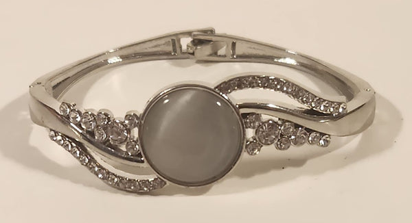 Clear Rhinestone with Moonstone in Silver Tone Metal Bracelet