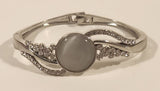 Clear Rhinestone with Moonstone in Silver Tone Metal Bracelet