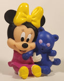 Rare 2000 Mattel Disney Baby Minnie Mouse Holding Purple Bear 4 1/2" Tall Rubber Toy Figure