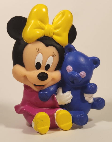 Rare 2000 Mattel Disney Baby Minnie Mouse Holding Purple Bear 4 1/2" Tall Rubber Toy Figure