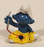 Vintage 1970s Peyo Schleich Smurf Tailor Sewing Sweater 1 5/8" Tall PVC Toy Figure