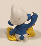 Vintage 1970s Peyo Schleich Smurf Tailor Sewing Sweater 1 5/8" Tall PVC Toy Figure