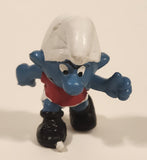 Vintage 1970s Peyo Schleich Smurf Character Football Soccer Player PVC Toy Figure