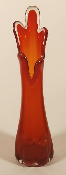Vintage L.E. Smith Orange Red Flame 10" Tall Swung Glass Vase