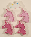 Pink and Light Pink Unicorns and White Multi Colored Cloud Plastic Wall Lights Set of 5