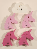Pink and Light Pink Unicorns and White Multi Colored Cloud Plastic Wall Lights Set of 5
