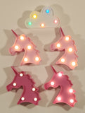 Pink and Light Pink Unicorns and White Multi Colored Cloud Plastic Wall Lights Set of 5