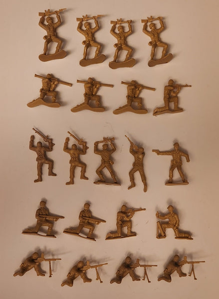 Set of 21 Tan Brown Army Military Soldiers 2" Tall Plastic Toy Figures