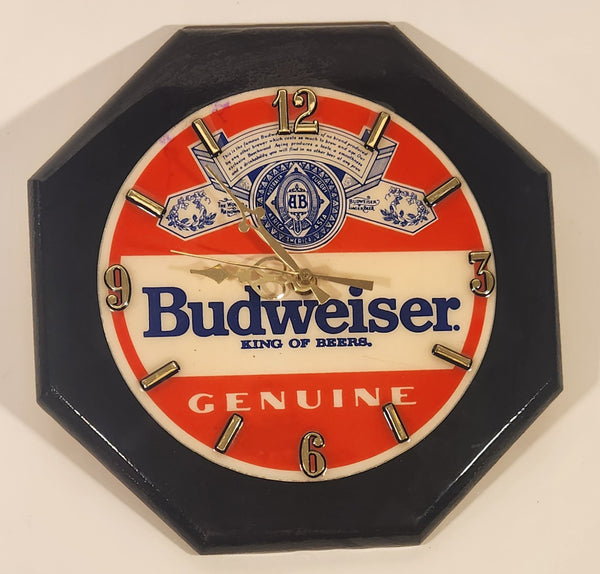 Rare Vintage Anheuser-Busch Budweiser King Of Beers Genuine 9 3/8" x 9 3/8" Black Lacquer Wall Clock