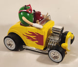 M & M's Yellow Hod Rod Shaped Candy Dispenser Machine with Red and Green Characters