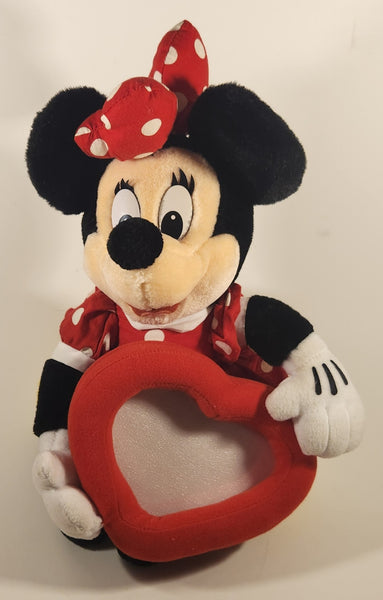 Disneyland Walt Disney World Valentine's Day Minnie Mouse Holding Heart Shaped Picture Photo Frame 13" Plush Stuffed Toy