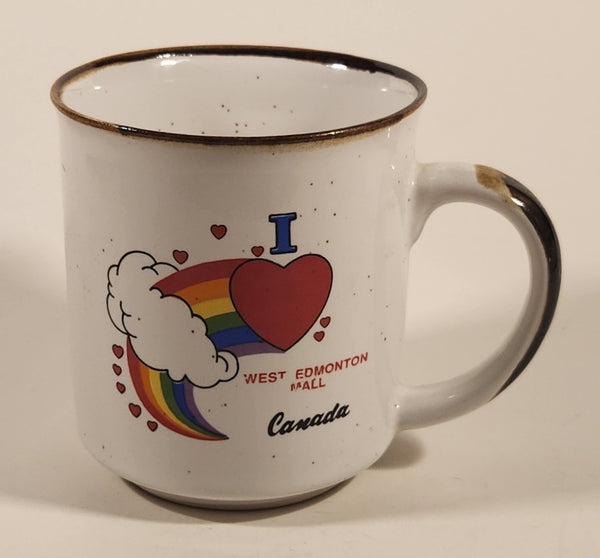 Rare Vintage I Love West Edmonton Mall Canada Hearts Rainbow and Cloud Themed Stoneware Coffee Mug Cup
