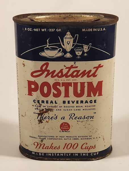 Vintage Post Food Products Instant Postum Cereal Beverage "There's a Reason" 8 oz Tin Metal Can