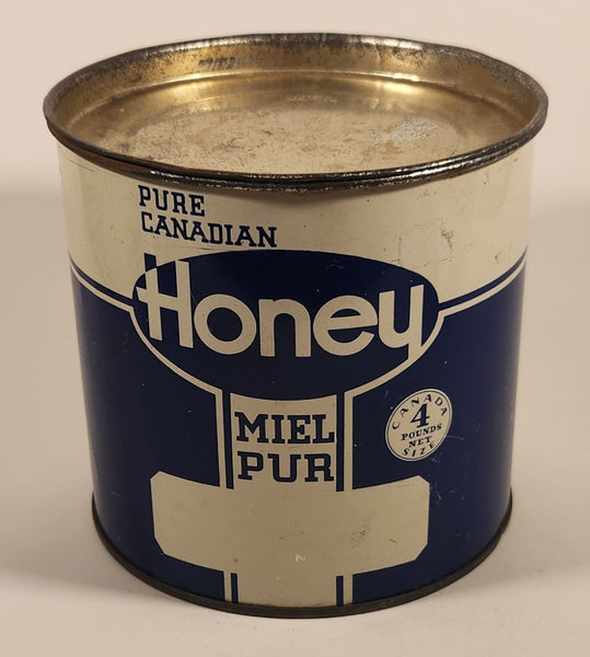 Vintage Pure Canadian Honey Blue and White Tin Metal Can