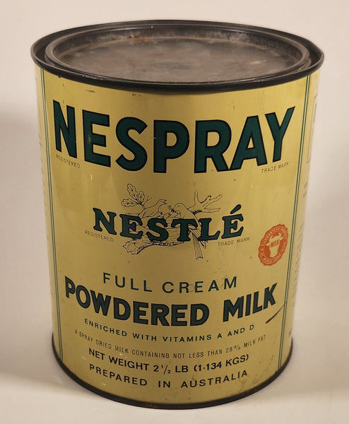 Rare Vintage Nestle Products Limited Nassau Bahamas Nespray Full Cream Powdered Milk Enriched With Vitamins A and D 2 1/2 Lb Tin Metal Can