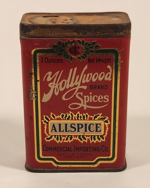 Vintage Commercial Importing Co. Seattle Tacoma Portland Hollywood Brand Spices Allspice Tin Metal Container Near Full
