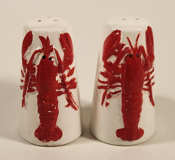 Vintage 1960s Red Lobster Embossed White Ceramic Salt and Pepper Shaker Set Made in Japan