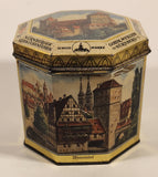 Vintage German Nurnberger Lebkuchenfabrik Gottfr Wicklein Nurnberg Octagonal Hinged Tin Metal Container
