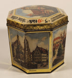 Vintage German Nurnberger Lebkuchenfabrik Gottfr Wicklein Nurnberg Octagonal Hinged Tin Metal Container