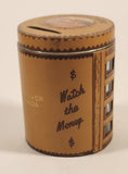 Vintage Vancouver Canada Savings Bank Watch the Money Climb The Ladder Leather Covered Glass Jar Coin Bank