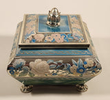 Vintage Harry Vincent Limited Blue Bird Confectionery Footed Flower Themed Embossed Tin Metal Container