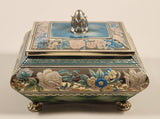 Vintage Harry Vincent Limited Blue Bird Confectionery Footed Flower Themed Embossed Tin Metal Container