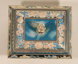 Vintage Harry Vincent Limited Blue Bird Confectionery Footed Flower Themed Embossed Tin Metal Container