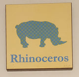 Rhinoceros Blue and Green Checkered Cream Background 11 3/8" x 11 3/8" Wood Wall Art By Lauren Rader