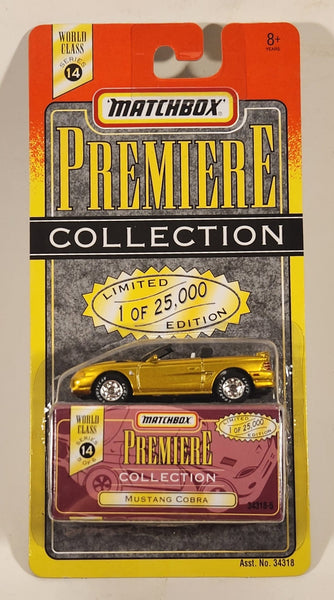 1998 Matchbox Premiere Collection: World Class - Series 14 Ford Mustang Cobra Convertible Gold Die Cast Toy Car Vehicle and Box New in Package