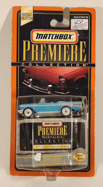 1999 Matchbox Premiere Nostalgia Collection '57 Chevy Convertible Turquoise Die Cast Toy Car Vehicle and Box New in Package