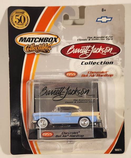 2002 Matchbox Collectibles Barrett Jackson 1955 Chevrolet Bel Air Hardtop Baby Blue with White Roof Die Cast Toy Car Vehicle with Stackable Display New in Package
